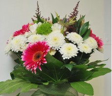 Buchet gerbera, crizantema, santini, astilbe